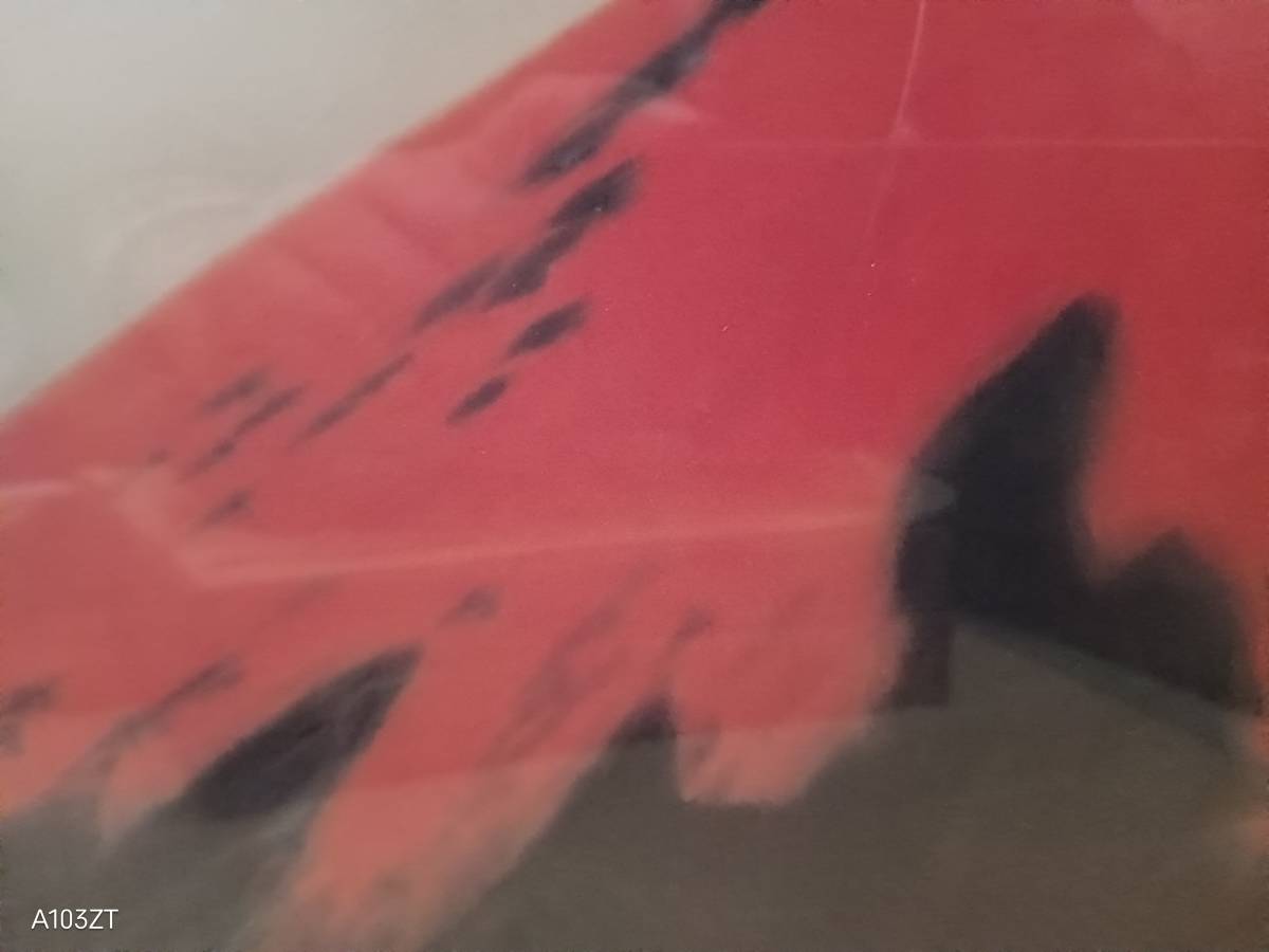 し1 【お引き取り限定】日本画　赤富士　額装　在銘　137x 45cm 長期保管品_画像7