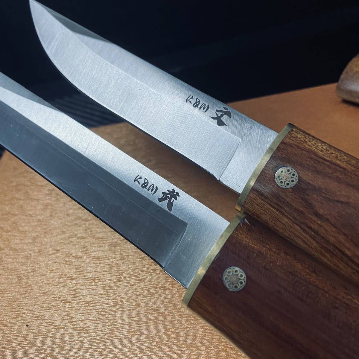 高級木製 短刀 和風ナイフ 文武2本セット 鋼製 木鞘ナイフ 和式ナイフ 伝統工芸 日本刀型 _画像9