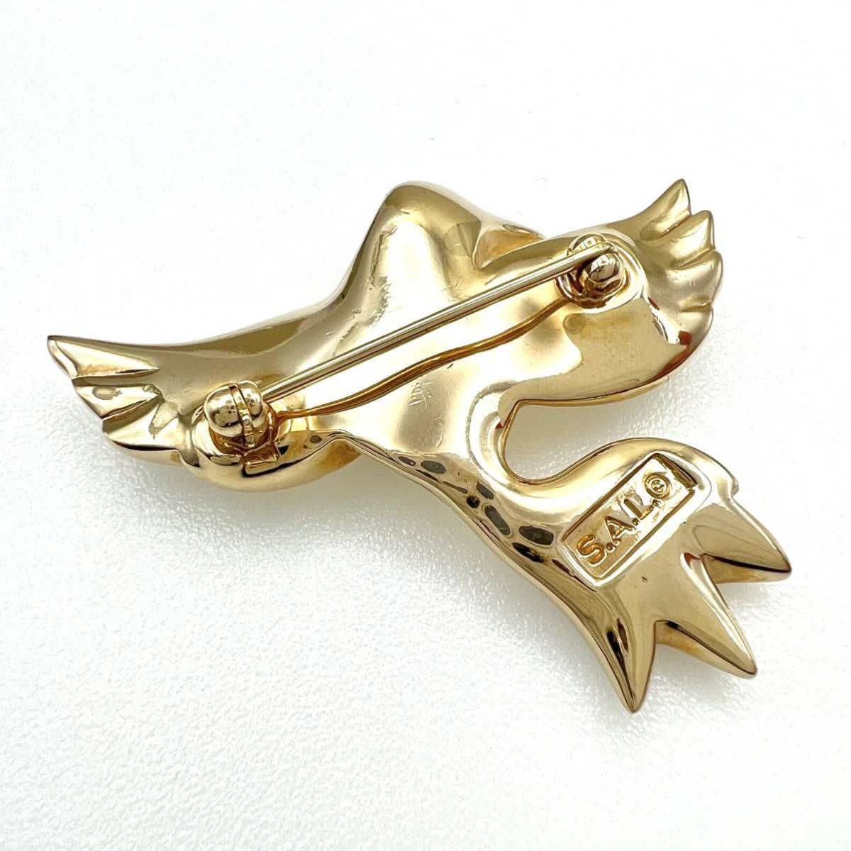 S.A.L.｜スワロフスキー ヴィンテージ ブローチ【アクティ】ゴールドカラー バード 鳥 ラインストーン アイボリー系 ブランド et705の画像3