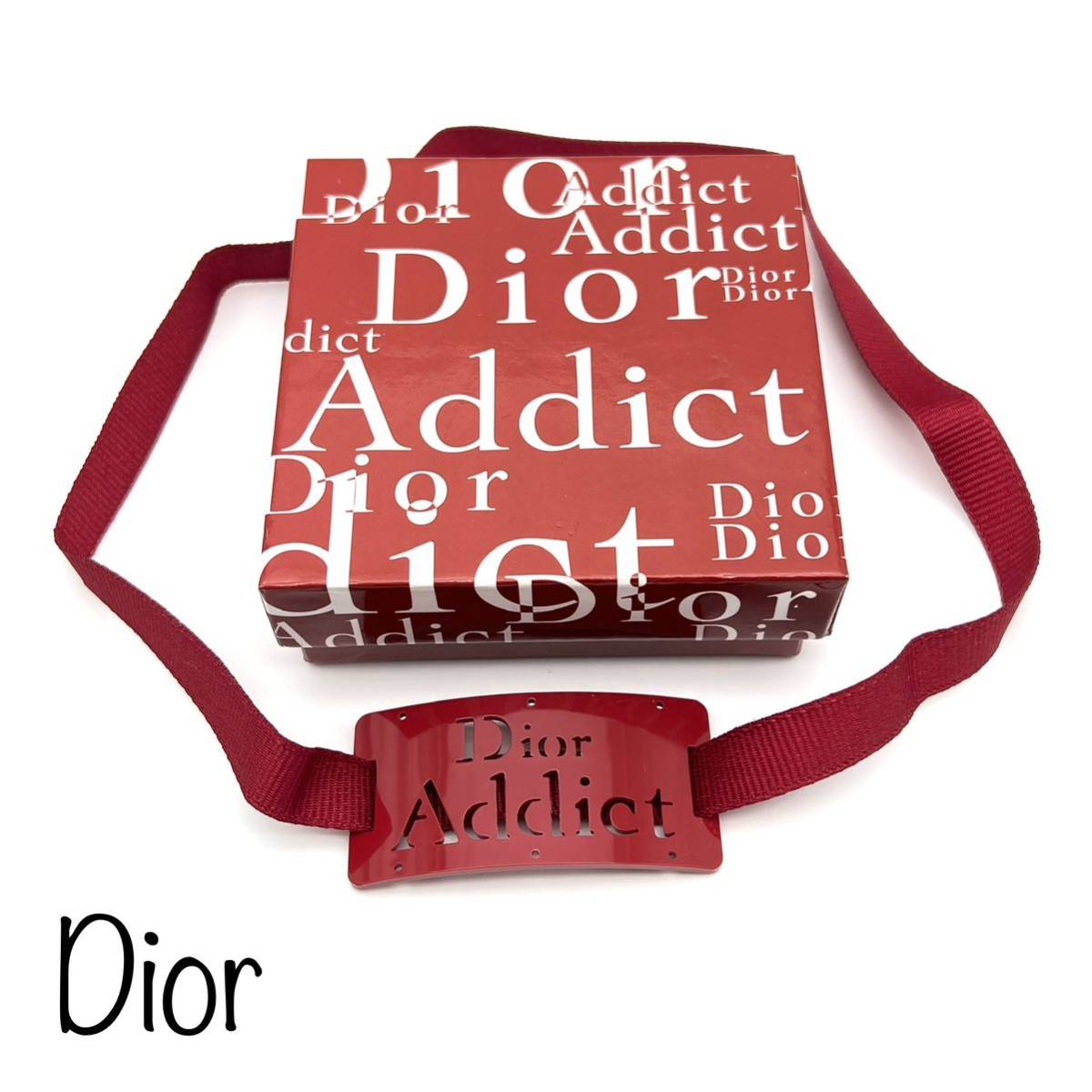 Dior Addict｜ディオール アディクト ブレスレット【アクティ】プレート ロゴ リボン レッド/赤系 チョーカー 箱付き ブランド a169et oth_画像1