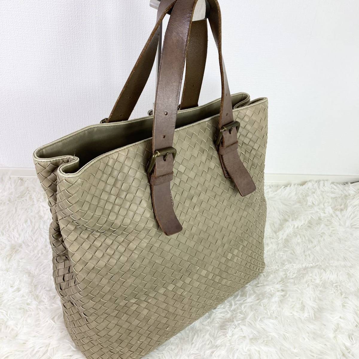 1円【美品 入手困難】BOTTEGA VENETA ボッテガヴェネタ トートバッグ ビジネスバッグ ショルダー 肩掛け◎ A4◎ イントレ メンズ ベージュ_画像6