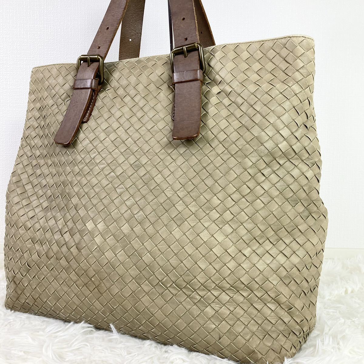 1円【美品 入手困難】BOTTEGA VENETA ボッテガヴェネタ トートバッグ ビジネスバッグ ショルダー 肩掛け◎ A4◎ イントレ メンズ ベージュ_画像1