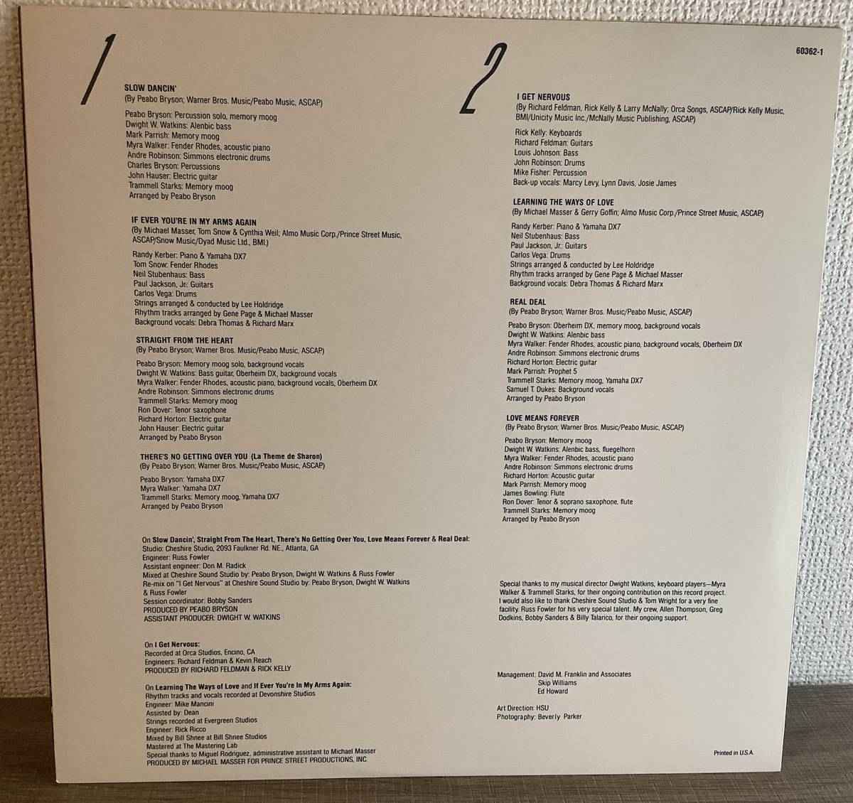 【送料無料】【US Original LP 2枚セット】Peabo Bryson - Turn The Hands Of Time 1981 / Straight From The Heart 1984_画像9