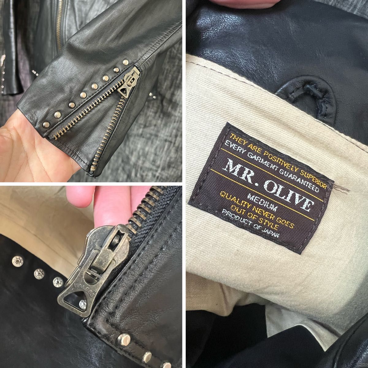 Mr.OLIVE カウレザー 牛革 スタッズ レザーライダースジャケット 黒　M