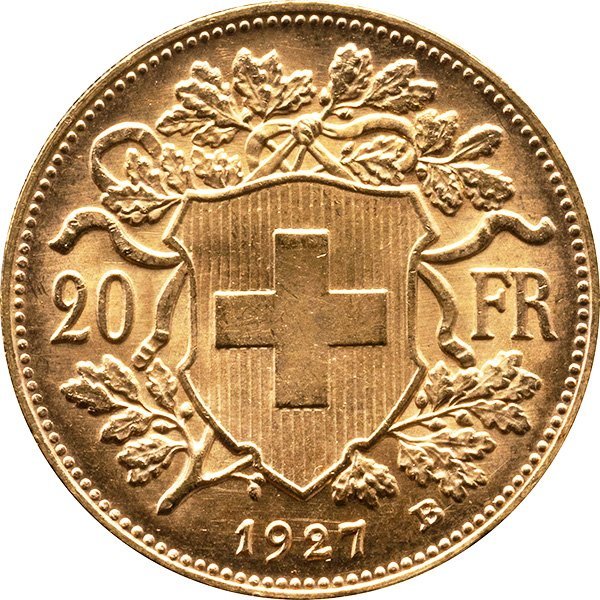 スイス　20フラン金貨　1927年B　未使用品　アルプスの少女_画像3