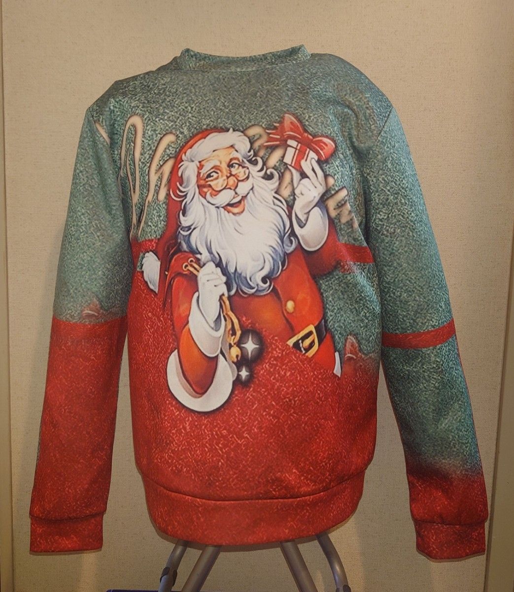 【新品】メンズＭサイズ 長袖 クールネック 3Dプリントシャツ クリスマス アグリーセーター セーター風ジャージ