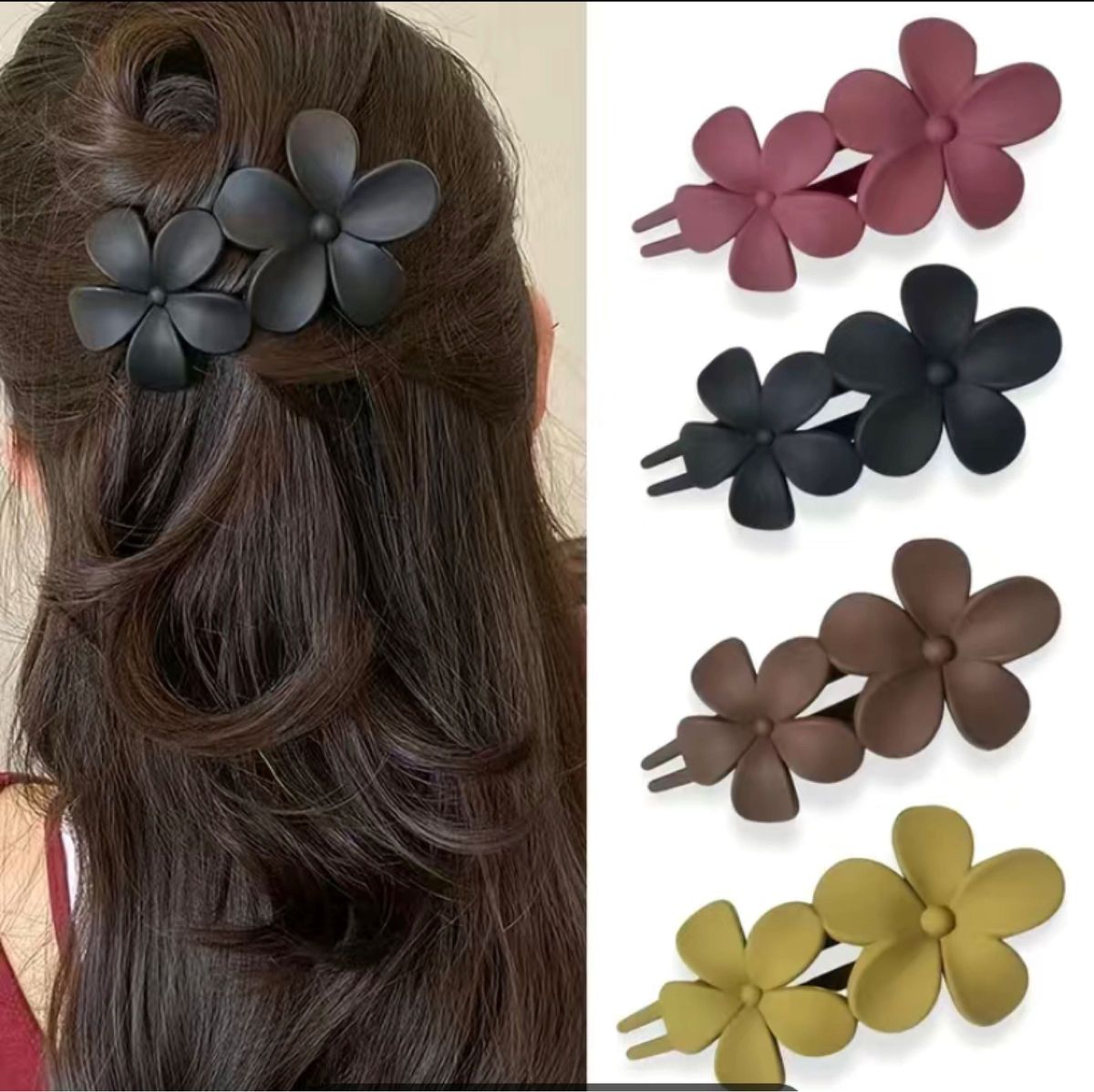 ヘアクリップ　黄色の花　艶消し