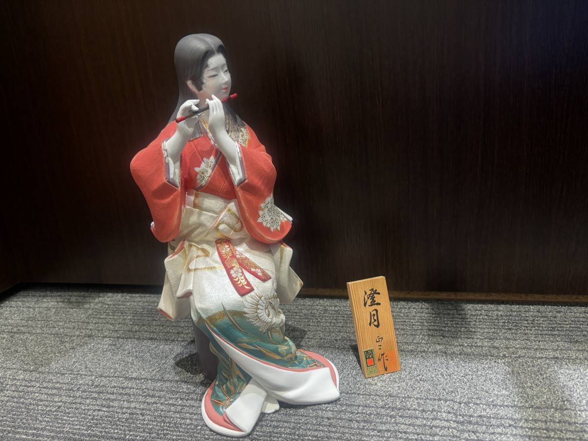 伝統工芸士　梶原正二作　在銘　博多人形　美人立姿　澄月　高さ36cm　素焼き手描き人形　作札有り★h0345_画像1