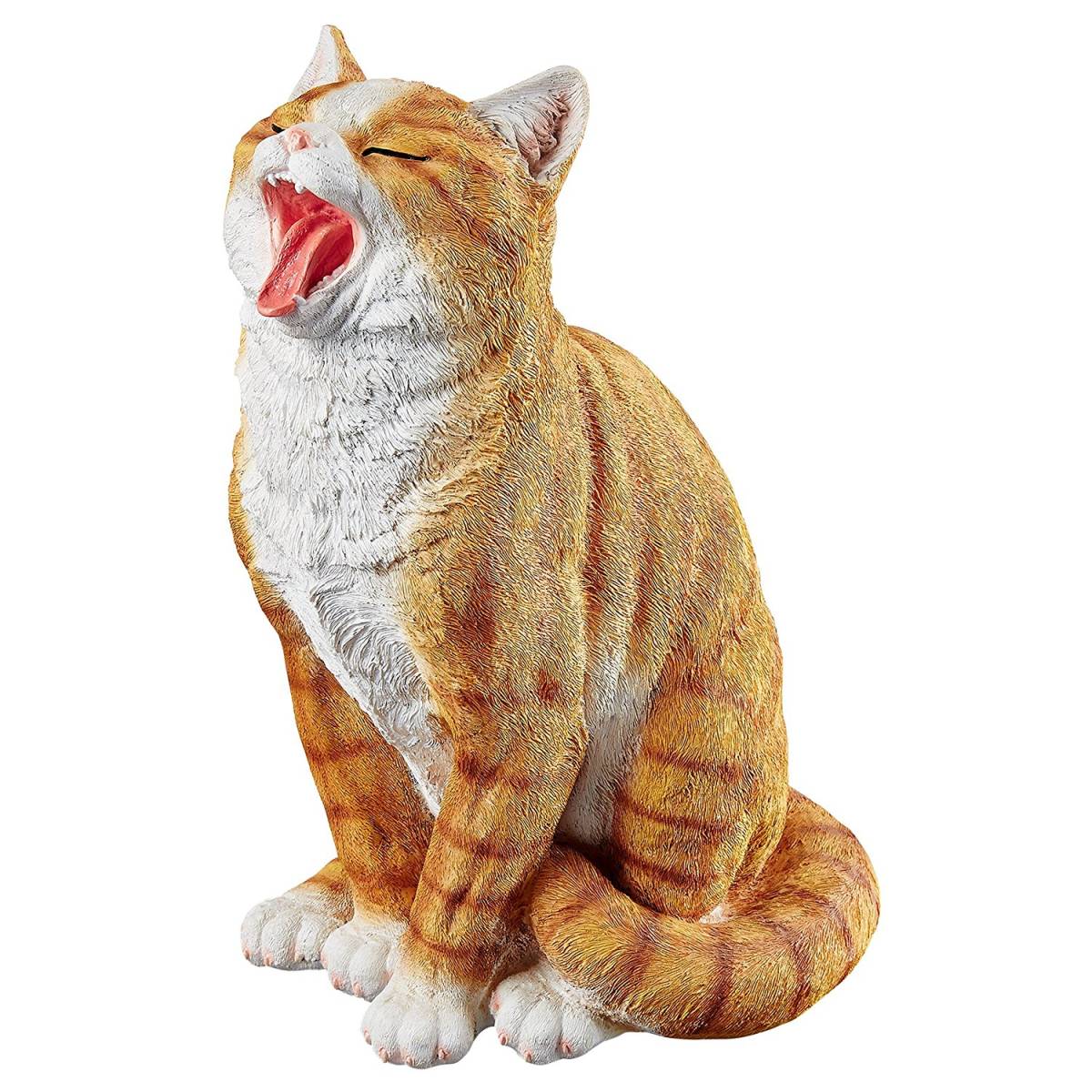 あくびをするネコ　置物彫刻フィギュア眠そう眠い猫キャット雑貨飾り人形アウトドア対応インテリア兼用庭飾りオーナメント動物オブジェ