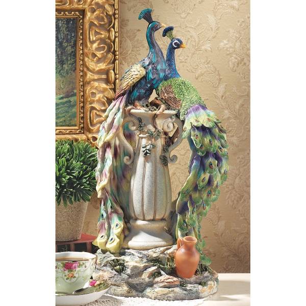 2羽の孔雀達のオブジェ クジャク置物彫刻彫像雑貨豪華美術インテリア装飾小物西洋洋風飾り家具オーナメントアクセント大型動物優雅