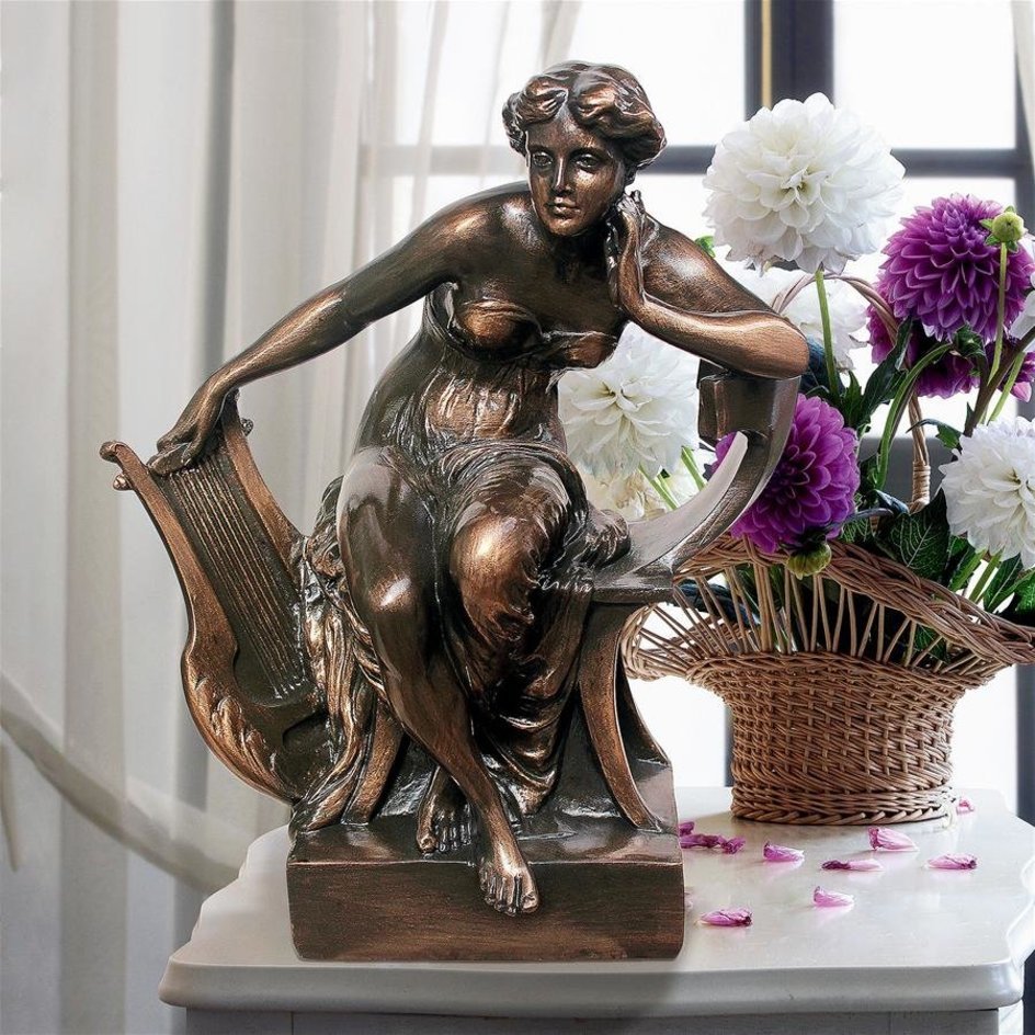 ハープを持った女性像 西洋彫刻エレガント新古典主義デザインインテリア置物洋風装飾品オブジェ竪琴芸術作品飾り物ホームデコ小物
