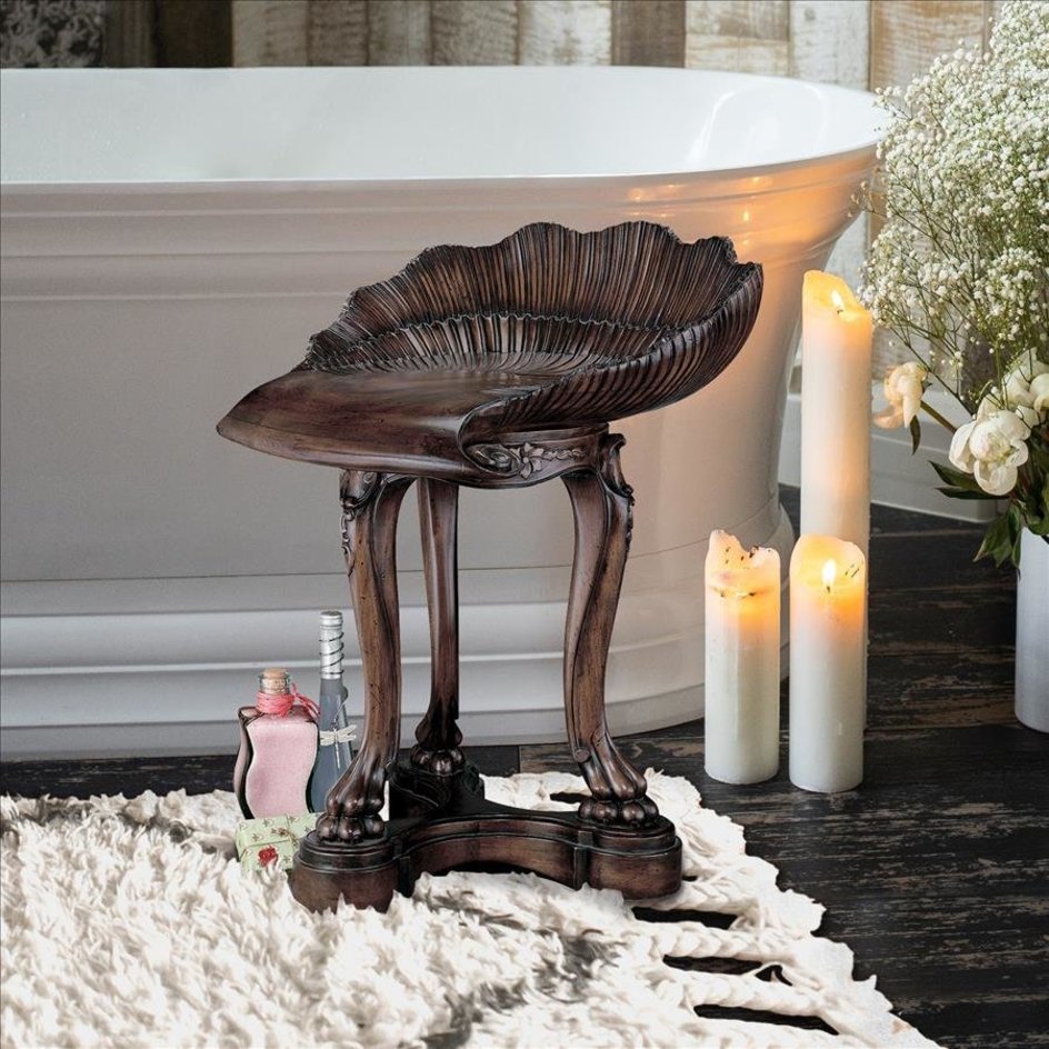 ルイ15世スタイル 木製 貝殻椅子　洗面台や部屋にマホガニー腰掛けアンティーク風仏蘭西風シェルシートチェア猫脚華麗デザインスツール