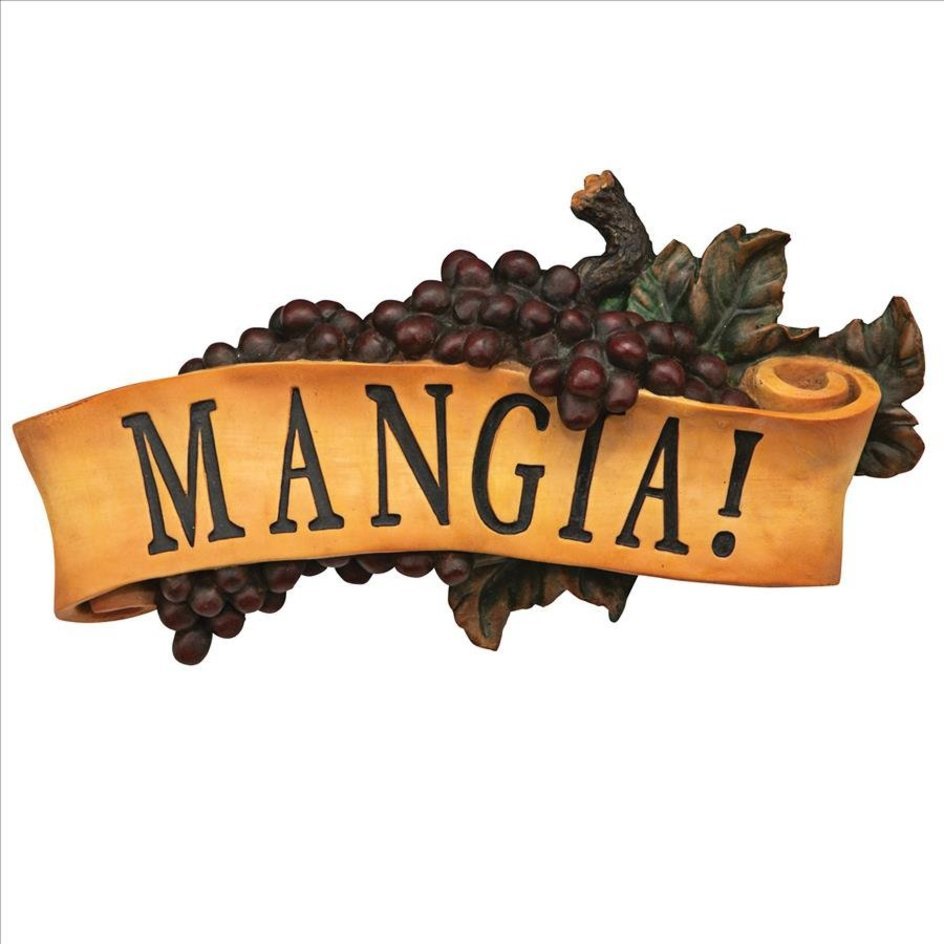 Mangia!（食べよう！）イタリア語 ブドウの壁掛け彫刻レストラン食事インテリア置物洋風装飾品壁飾りワインウォールデコ雑貨飲食店_画像2