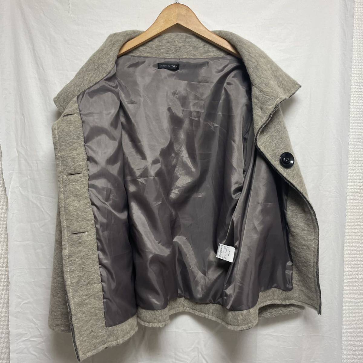 【美品】イタリア製 ウールコート ウールジャケット 短丈 グレー 変形 フリーサイズ_画像4