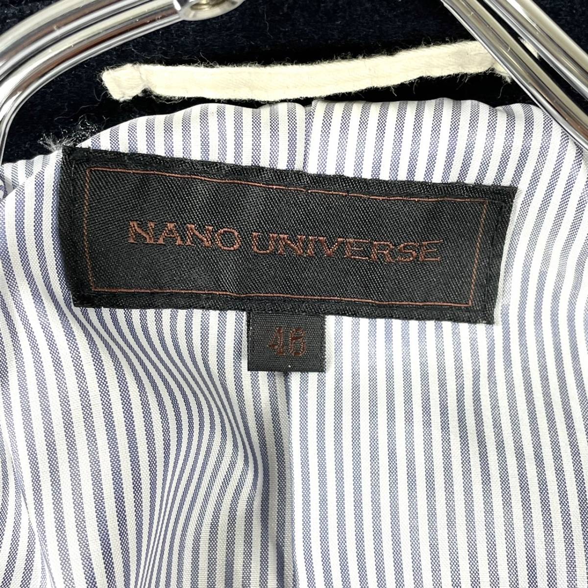 ナノユニバース 【圧巻のくるみボタン】 NANO UNIVERSE メルトンコート ジャケット 胡桃ボタン 毛 ウール ネイビー サイズ46 M位_画像7
