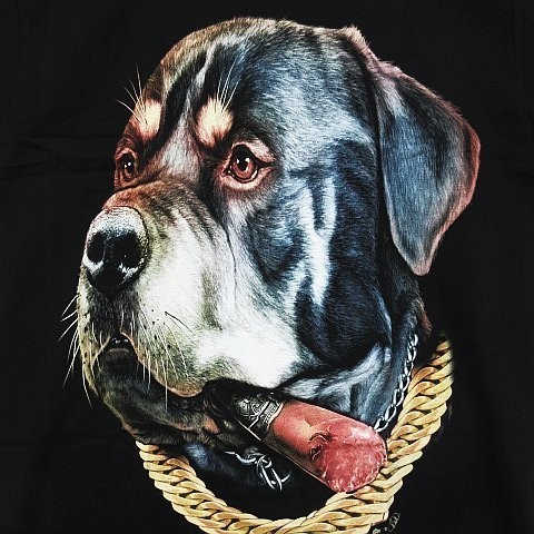 送料無料 0225 新品 半袖Tシャツ イヌ 犬 ロットワイラー ギャング ヒップホップDJ 両面プリント 黒 メンズLレディースXL 男女兼用■TB380_画像3