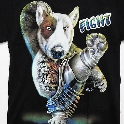 【送料無料/新品】半袖Tシャツ イヌ 犬 ブルテリア ぶさいく犬 ぶさ犬 蛍光ペイント 両面プリント 黒 メンズS レディースM 男女兼用■TB450_画像3