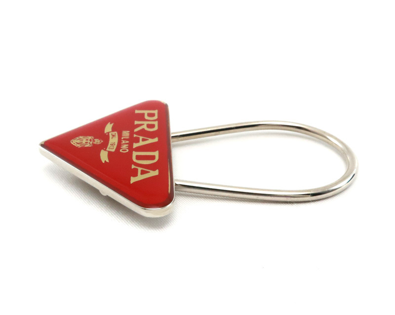  unused Prada PRADA triangle Logo plate key ring bag charm key holder red red group M285 /32858