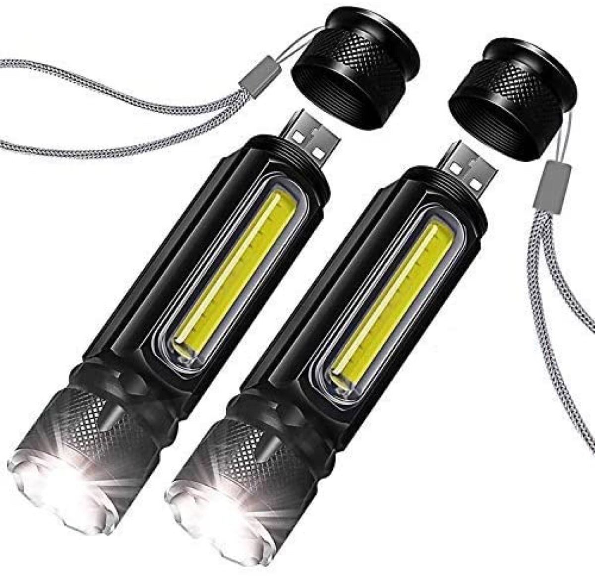 2個セット 懐中電灯 LED COB USB充電式 ワークライト 磁石ハンディライト強力T6 アウトドア キャンプ アルミ合金