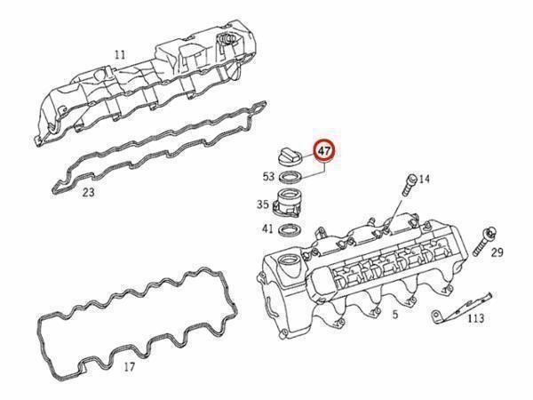 純正 エンジンオイルフィラーキャップ ベンツ EクラスW124 300E 300TD 300TE 320CE 320E 320TE 400E 500E 0000100285 ガスケット付_純正 電子カタログ参考図