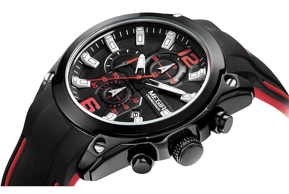 *1 jpy start * there is no highest bid [ALL black ] abroad popular brand MEGIR men's high quality wristwatch chronograph calendar waterproof silicon band 