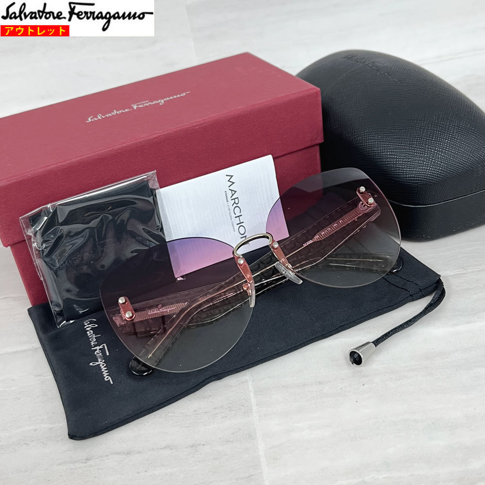 【71450-5BS】 未使用・アウトレット処分品　Salvatore Ferragamo/フェラガモ　サングラス　SF208S 705　ゴールド/パープル　イタリア製_画像1