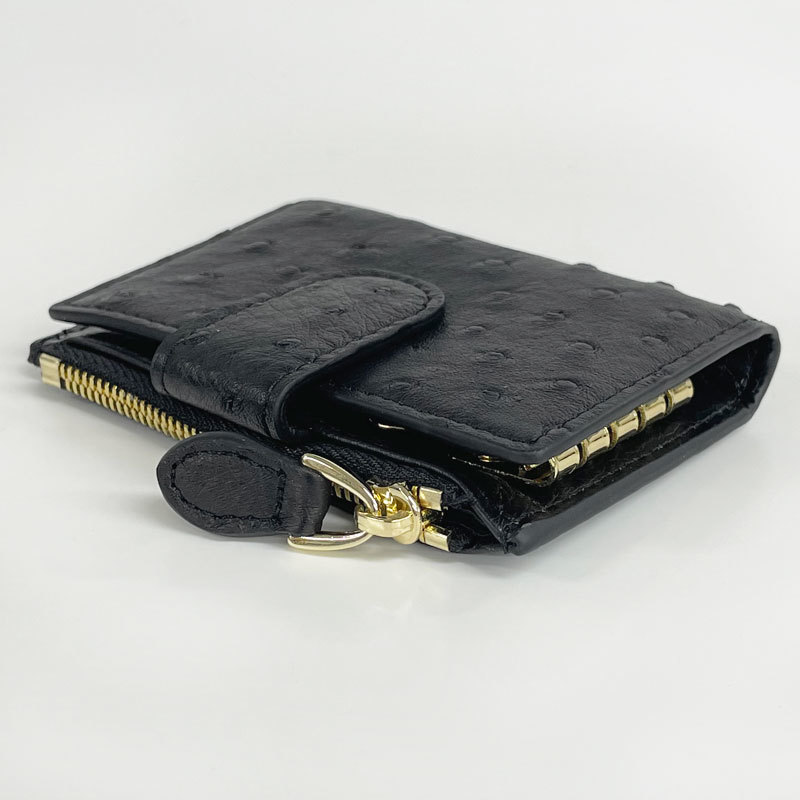 [O-BK] unused * liquidation goods natural Ostrich 4 ream key case coin case change purse . attaching Ostrich × leather black 