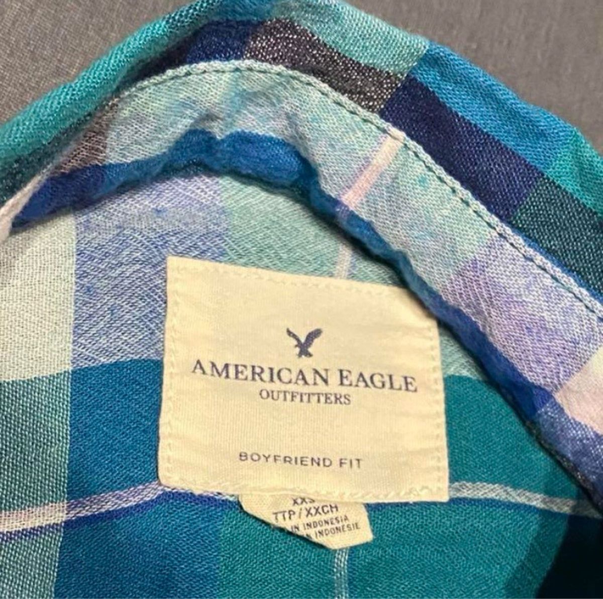 AMERICAN EAGLE アメリカンイーグル 海外 古着 チェック 柄 アメカジ ネルシャツ ブルー ネイビー XXS 美品