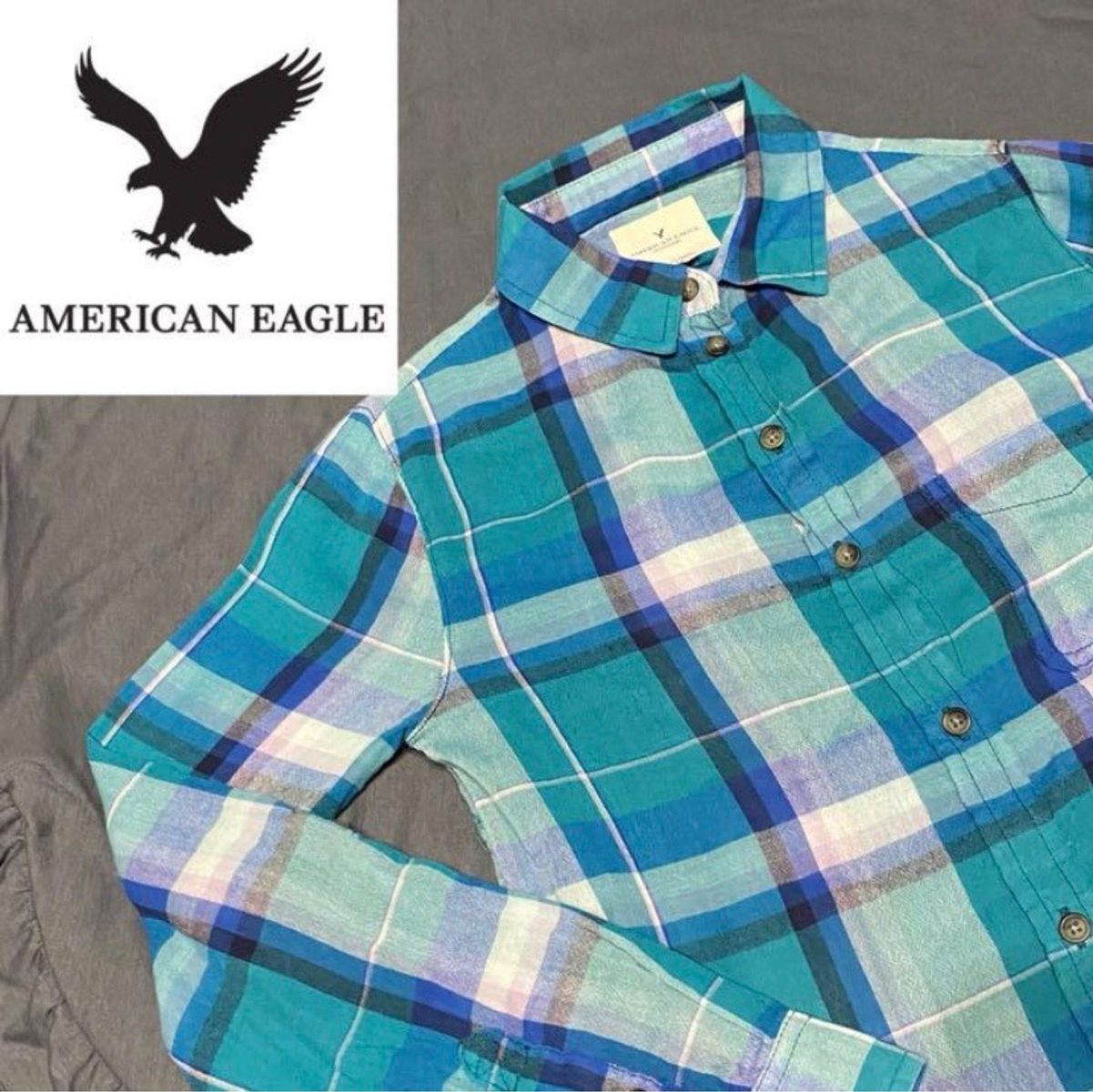 AMERICAN EAGLE アメリカンイーグル 海外 古着 チェック 柄 アメカジ ネルシャツ ブルー ネイビー XXS 美品