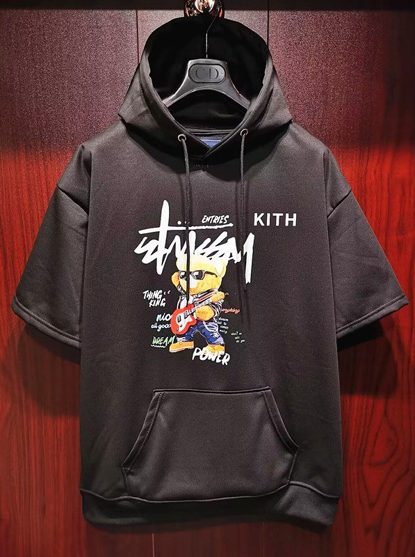 最上級※定価5万◆イタリア・ローマ発*ROBERT CAVANI※KITH designer・ROCKERSクマ*プルオーバー半袖*夏秋のパーカー/48/L・黒_画像1