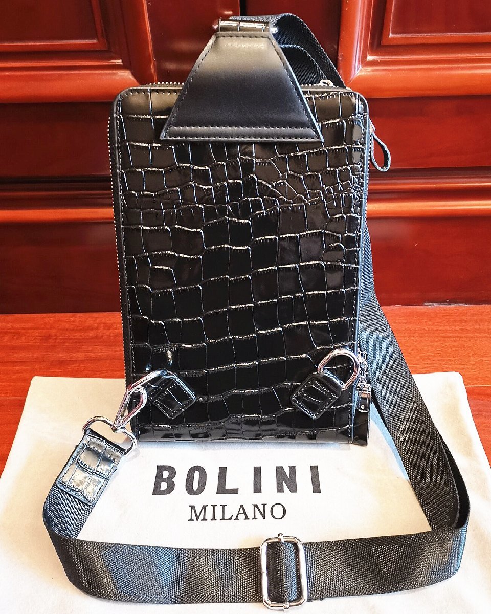 最上級逸品*18万◆イタリア・ミラノ発*BOLINI/ボリニ・最上級牛革・クロコダイル*ショルダーバッグ/リュックサック・黒_画像4