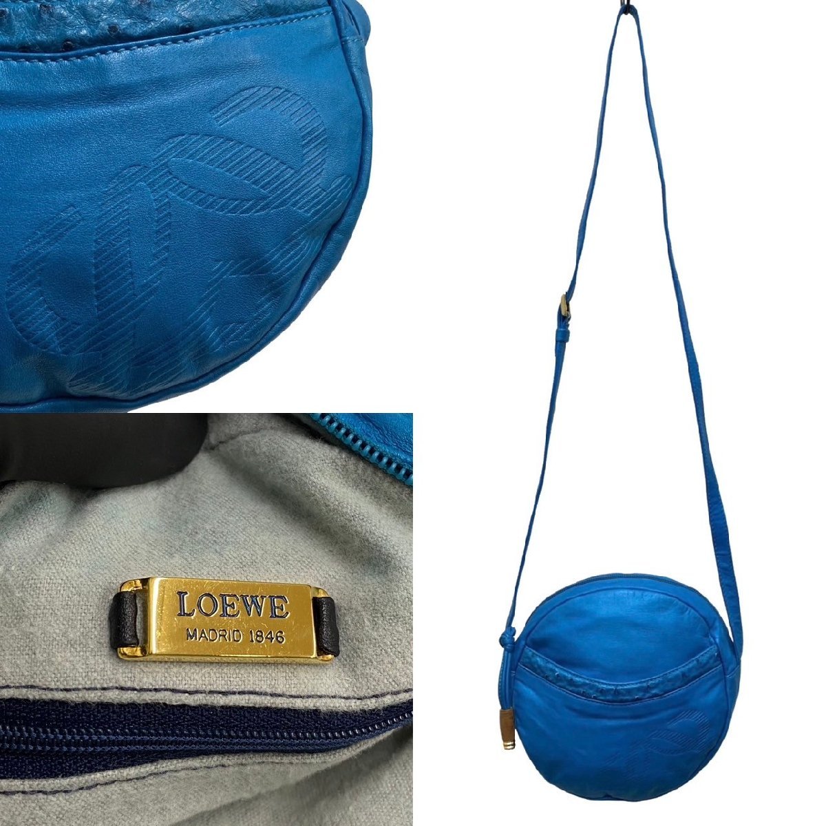  ultimate beautiful goods sack attaching rare goods LOEWE Loewe hole gram Logo Ostrich leather original leather Mini shoulder bag pochette blue 66505