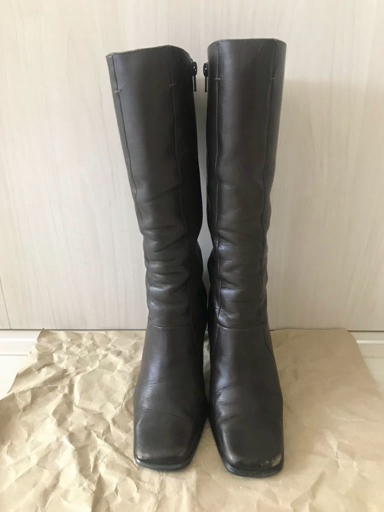 # Himiko HIMIKO Himiko original leather / leather 24.0cm long boots / middle boots dark brown / burnt tea color high heel 7.5cm made in Japan attaching and detaching easy to do USED#