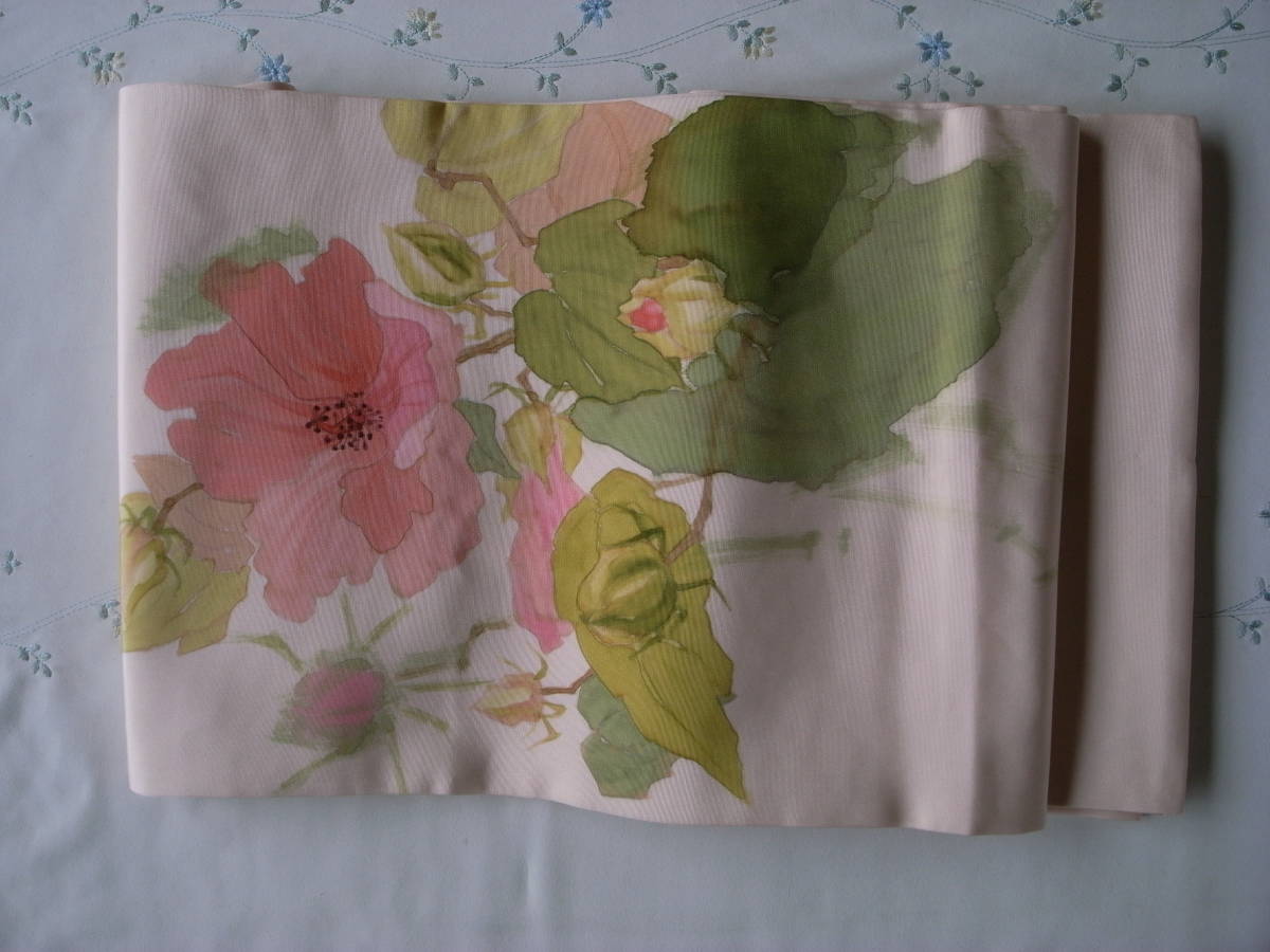 帯　名古屋帯　秋海棠　手描き　きれい　正絹