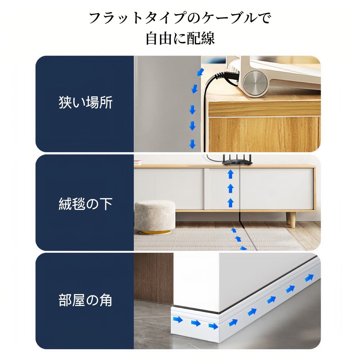 LANケーブル cat7 5m フラット 薄型 高速 カテゴリー7 ブラック_画像3