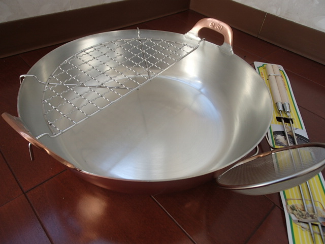 即落札 特価 新品 銅製 天ぷら鍋 規格30㎝ カスあげ 調理箸 半月 即落札 特価 新品 銅製 天ぷら鍋 規格30㎝ カスあげ 調理箸 半月