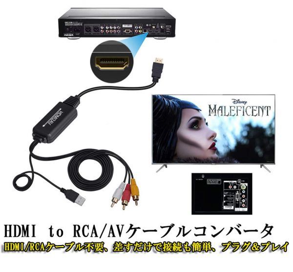 即納 HDMI to RCA 変換コンバーター 3RCA/AV 変換ケーブル HDMI to AV コンポジット HDMIからアナログに変換アダプタ 1080P 車載用対応_画像3