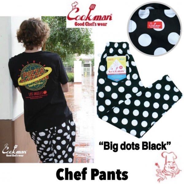 送料0 【COOKMAN】クックマン Chef Pants シェフパンツ Big dots Black 231-91813 -M 男女兼用 ビッグドット 水玉 イージーパンツ LA発_画像1