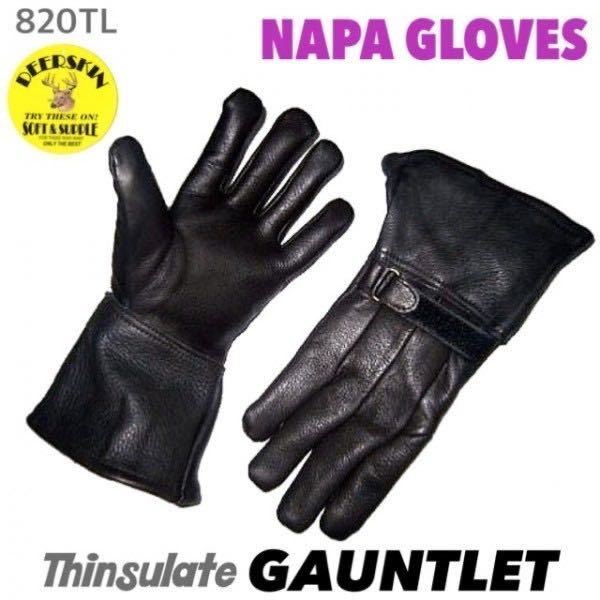 送料無料★NAPA GLOVES ナパ 鹿革 防寒 冬用 ガントレット シンサレート グローブ 820TL-S ブラック 裏地付 gauntlet バイク 族単_画像1