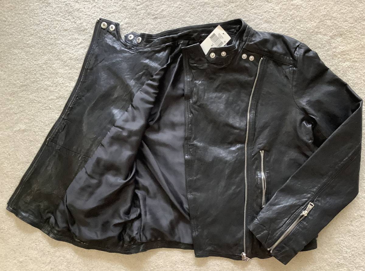 LAUREN Ralph Lauren新品10★着るたびに馴染んでくる本革Burnished Lamb Leather Biker Jacket艶ありヴィンテージレザーバイカージャケット_裏地付き。革は風を通しません