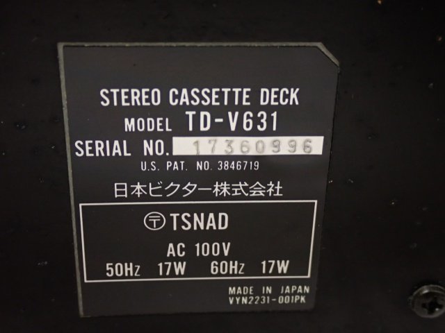 Victor ビクター 3ヘッドシングルカセットデッキ TD-V631 □ 6CC17-1_画像5