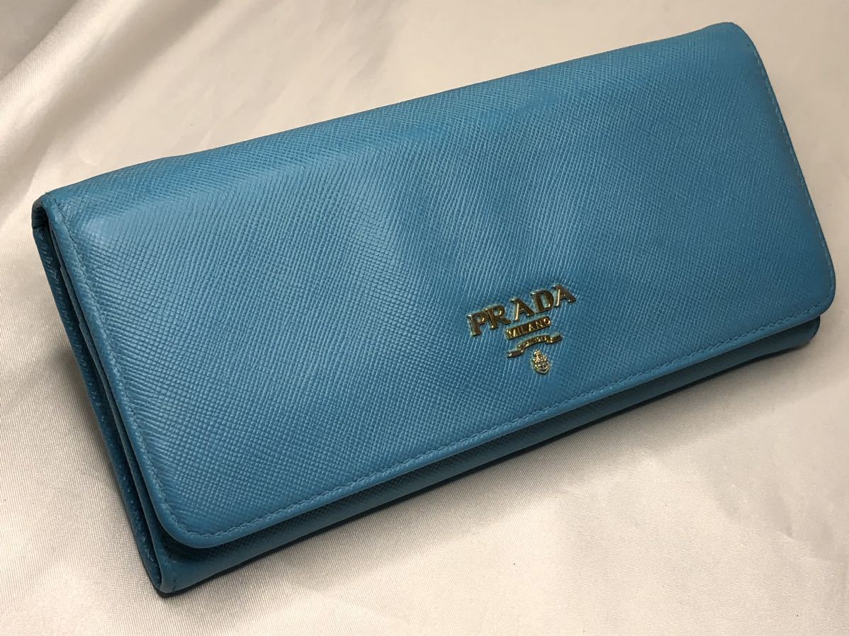 超美品PRADA プラダ 長財布 ダブルホック　TURCHESE_画像2