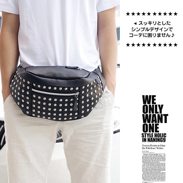  big studs PU leather waist bag! man and woman use black black shoulder bag body bag bag leg bag belt bag 