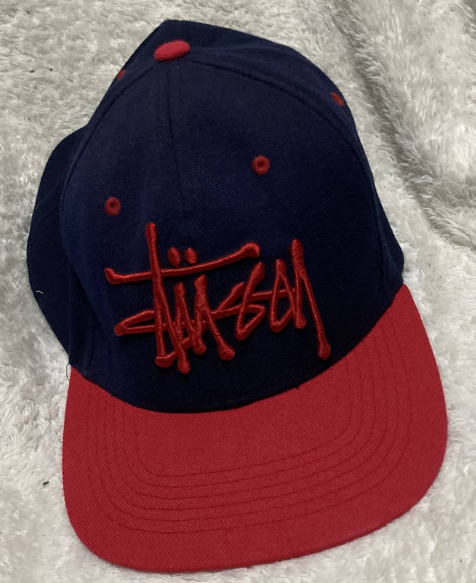 程度良好♪キャップ【STUSSY ステューシー】赤紺ツートーンカラー/スナップバック帽子CAP/フリーサイズ/男女OK/ユニセックス/6パネル仕様_画像6