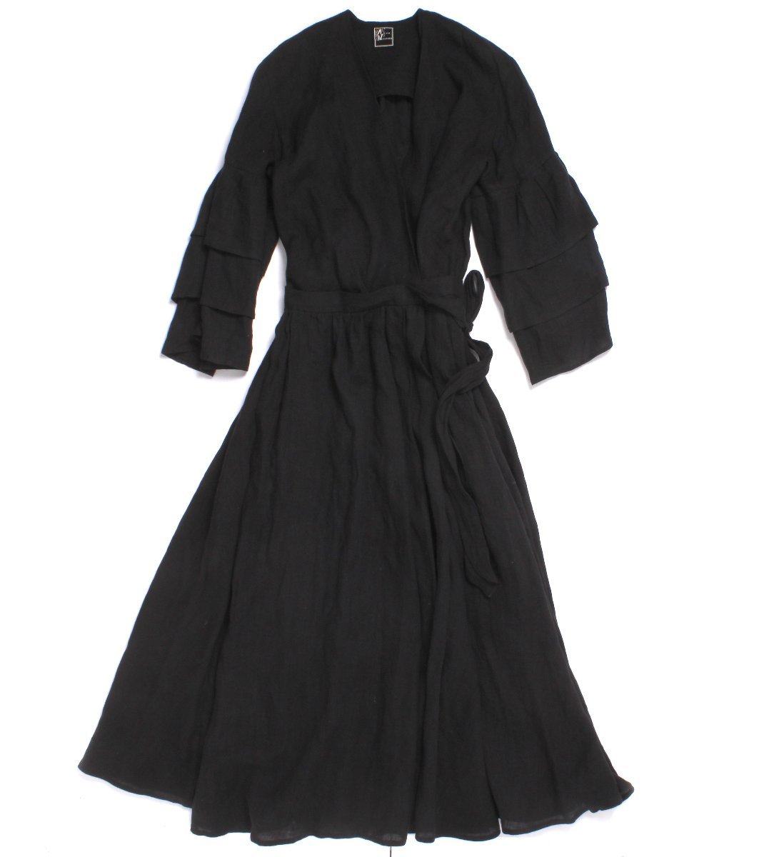 KEITA MARUYAMA ティアード リネン ラップロングワンピース size1 ブラック ケイタマルヤマ カシュクール ドレス