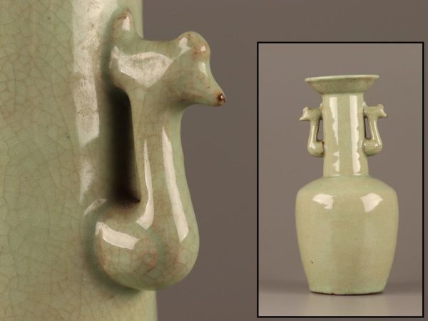 中国古玩 唐物 宋代 青磁 双耳 花瓶 時代物 極上品 初だし品 C3186
