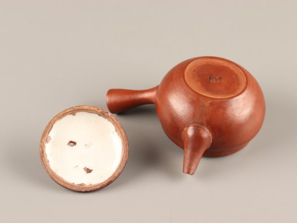 煎茶道具 常滑朱泥 山七製 横手急須 在印 時代物 極上品 初だし品 C3414の画像9