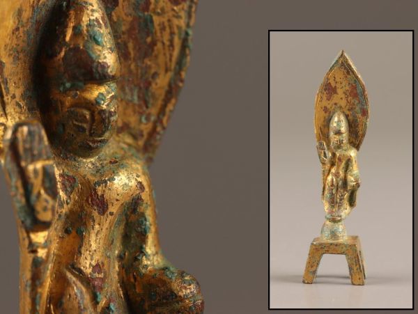 中国古玩 唐物 仏教美術 古銅造 鍍金 仏像 豆仏 時代物 極上品 初だし品 C3413