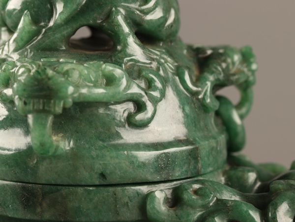 中国古玩 唐物 緑砡石 翡翠 置物 遊環 香炉 時代物 極上品 初だし品 C3487_画像5