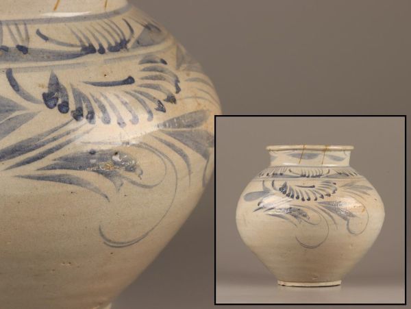 古美術 朝鮮古陶磁器 李朝 染付 壷 時代物 極上品 初だし品 C3559